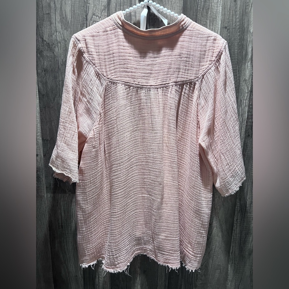 Raquel Allegra Light Pink Button-Down Shirt Womens size large 100% Cotten Linen - Picture 4 of 5